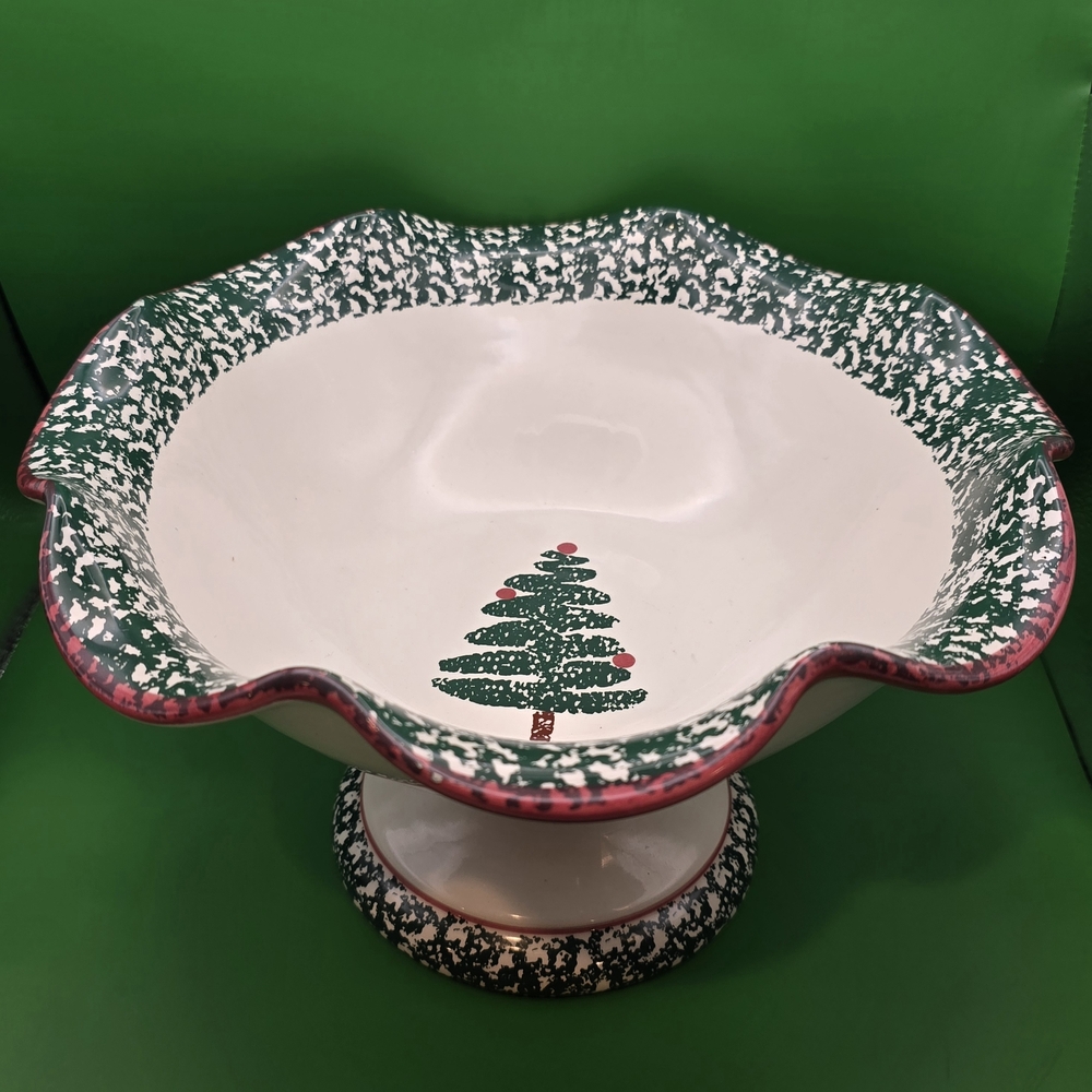 Furio Christmas Tree Compote Bowl Pedestal Ruffle Centerpiece 1997 Italy